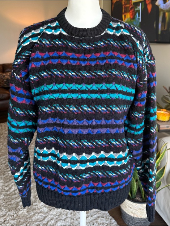 Expressions Other - Expressions Multicolored Crewneck Vintage Sweater in Black, Teal and Blue, M